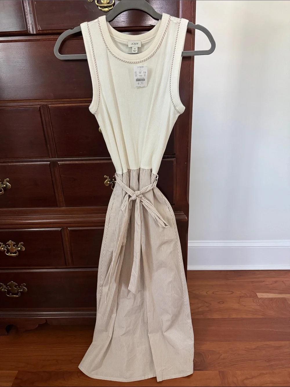 J. Crew Ivory Ribbed Tank & Tan Pinstripe Skirt Dress